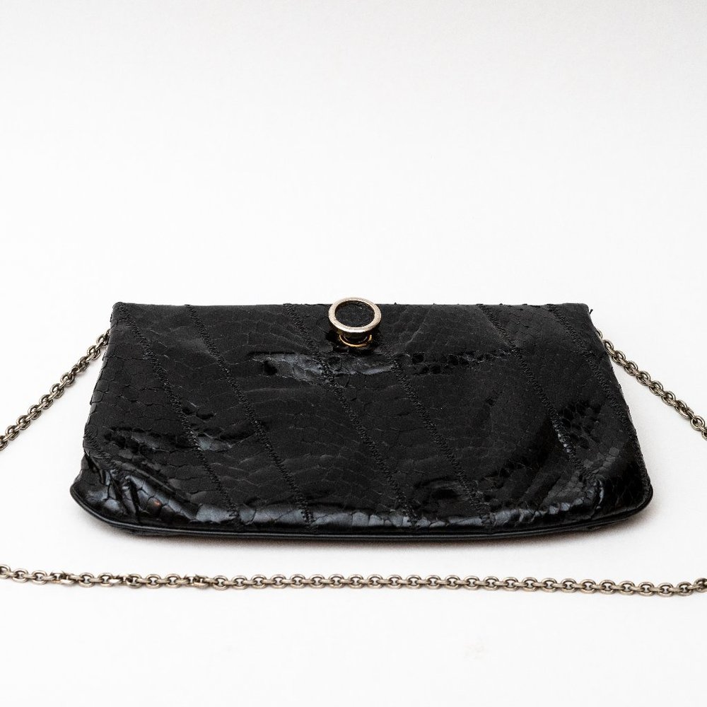 Vintage snake skin clutch with kiss lock with shoulder chain evening purse
